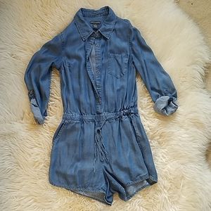 Denim long sleeved romper